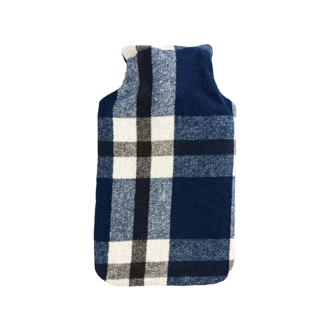 Hot Water Bottle & Cover - Yarn Dyed Navy Check - The Grain Shop