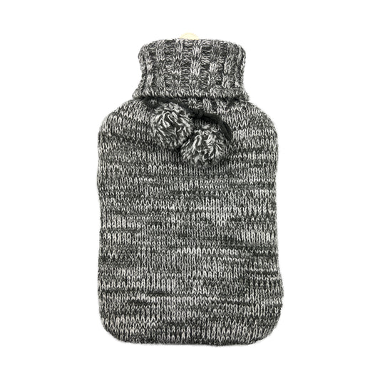 Hot Water Bottle & Cover - Charcoal Marle Pom Pom - The Grain Shop