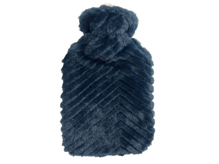 Hot Water Bottle 700mL & Cover - Navy Chevron Plush - The Grain Shop