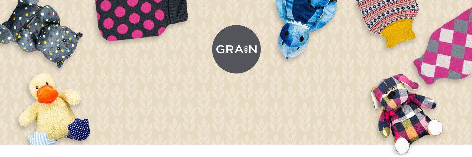 The Grain Shop collection of colourful wheat bags and hot water bottle covers
